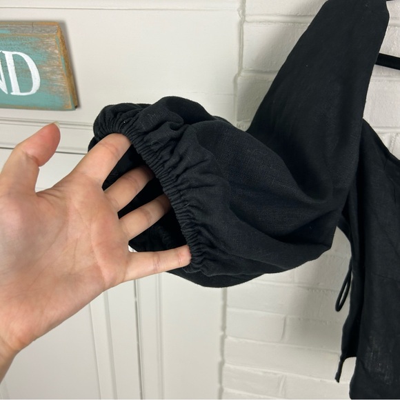 LPA Revolve Alice Linen Black Puff Sleeve Top Size M - Picture 7 of 12